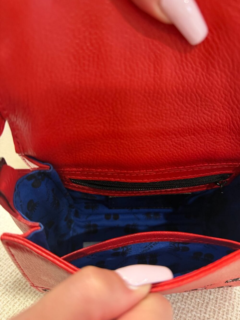 Min & Mon Anastasio Mini Crossbody Leather Handbag Red All Over Eyes Embroidery - Picture 4 of 6